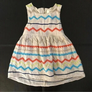 Peek Denver Embroidered Zig Zag Chevron Metallic Cotton Dress Sz: XS/2-3
